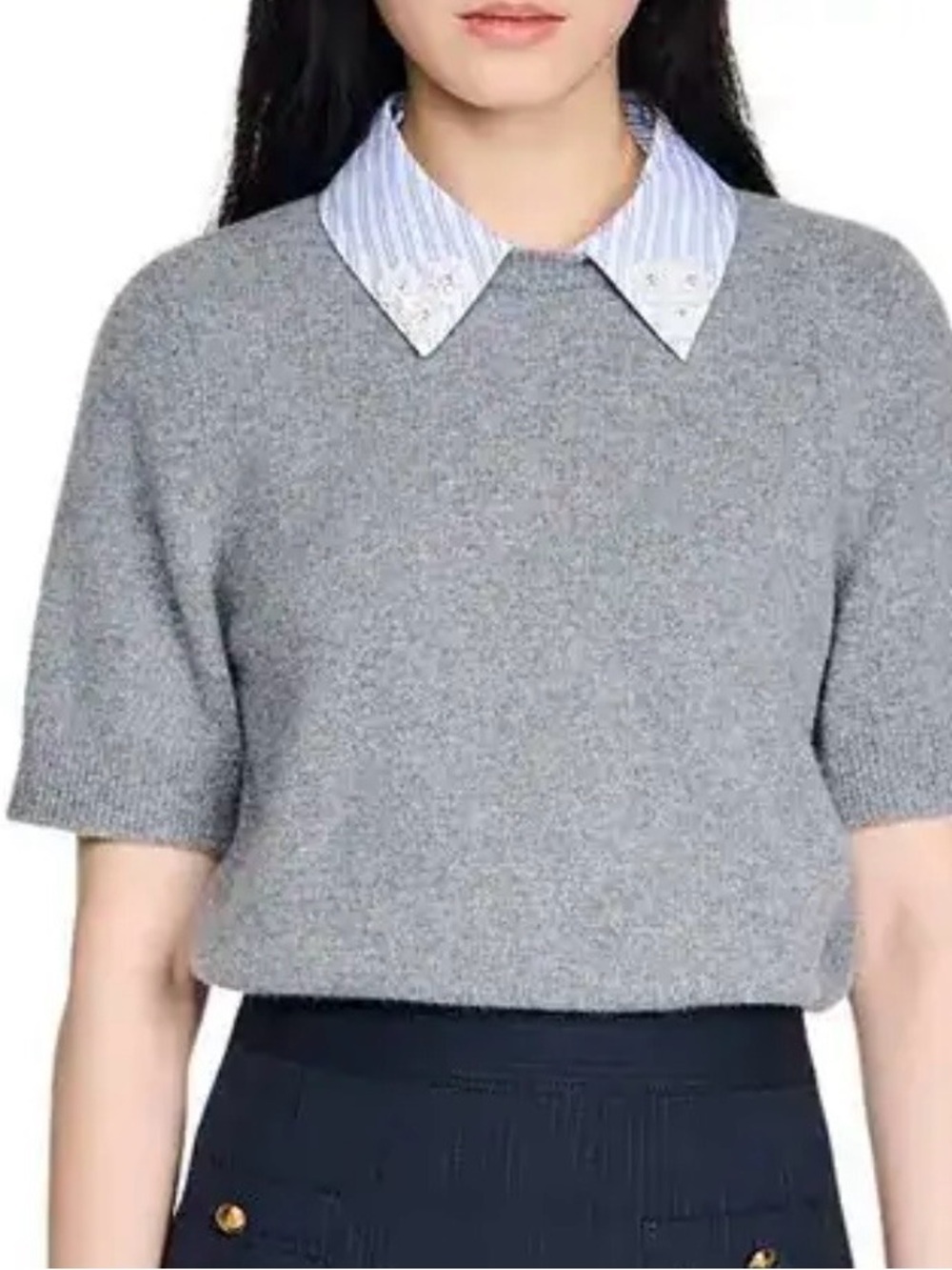 Sandro Gray -SleKnit Sweater Pointed Collar